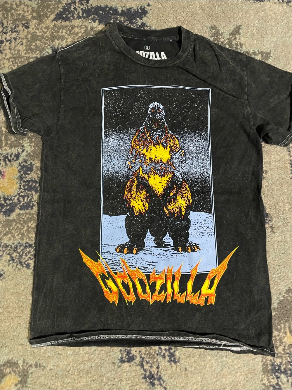 Godzilla Graphic Black Tee with Yellow Flame Print